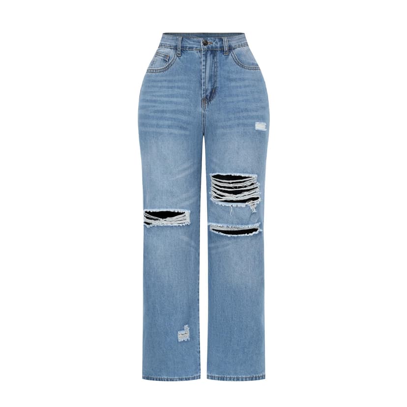 THUNDER STAR Womens High Waisted Wide Leg Jeans Stretchy Distressed Denim Pants