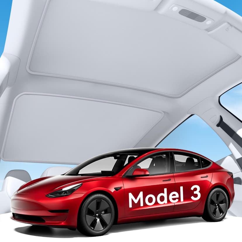 SUMK 2026 Upgrade Sunshade Roof for Tesla Model 3 2021-2026, [Graphene Infused Fabric & UPF 50+ & No-Sag] 1:1 Fit Heat Insulation Glass Roof Sun Shade for Tesla Model 3 Accessories, Gray, 2PCS