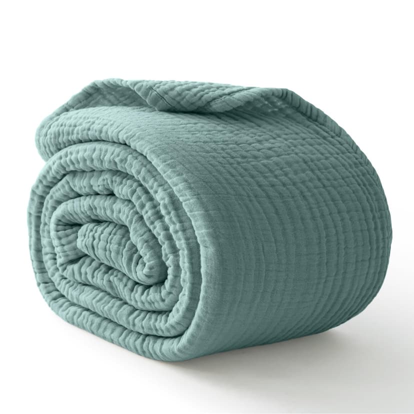 Kozyhvn 100% Cotton Muslin Blanket 50" x 60", Breathable and Lightweight Cotton Throw Blankets for Couch, Soft Cooling Summer Gauze Blanket for Adults All Season, Teal Blue