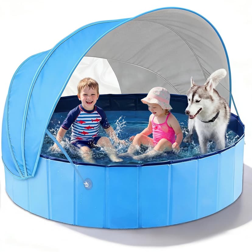 Jasonwell Kiddie Baby Pool with Canopy - Foldable Infant Toddler Kids Pool with Shade Baby Beach Essentials Tent Swimming Wading Pools for Toddlers 1-3 + Kids Dogs Ball Pit Backyard Water Play B, 63"