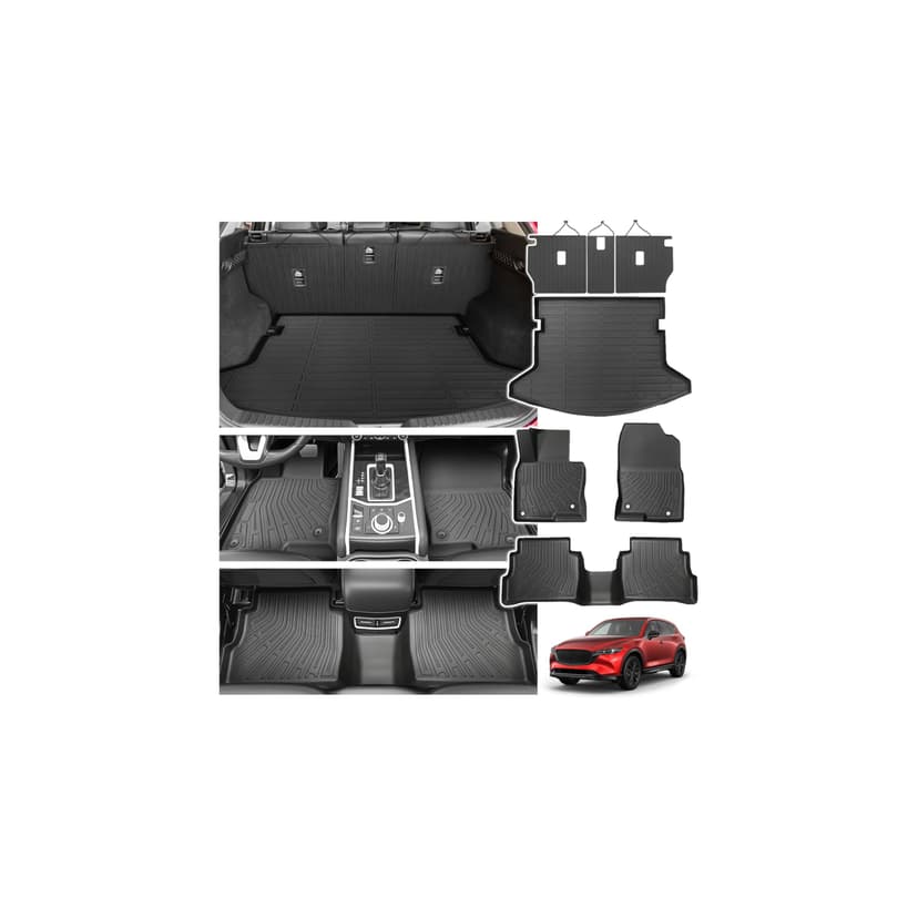 Powerty Floor Mats for Mazda CX-5 2017-2025, All Weather 3D TPE Anti-Slip Trunk Cargo Liner Seat Back Covers Protectors Full Set Car Accessories