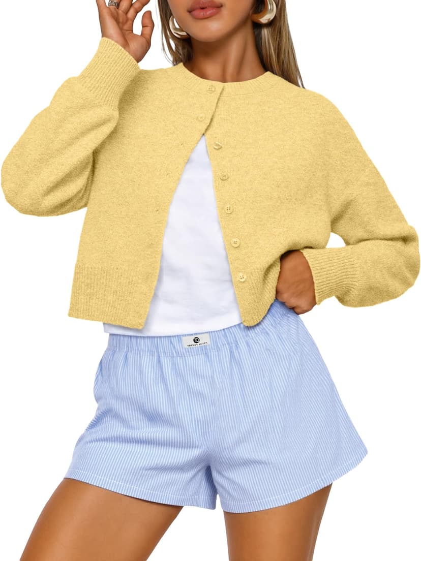 Trendy Queen Cropped Cardigan Sweaters for Women Fall Fashion Clothes 2026 | Lightweight Knit Button-Down, Versatile Layering Piece for Fall, Spring & Office Wear