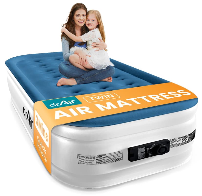 Dr. air Twin Air Mattress with Built-in Pump, 18" Raised Blow Up Mattress, 500 lbs Max Honeycomb Air Bed, 48Hr Leak-Proof Test, 3min Inflatable Mattress for Home, Guests, Camping, Colchones inflables