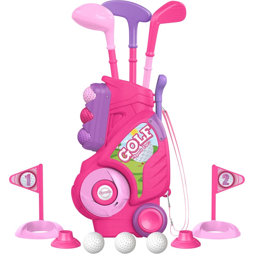 Liberry Toddler Golf Clubs Set Toy for 1 2 3 4 Years Old Girls Boys, Pink | Upgraded Kids Golf Cart, Shoulder Strap Design, Indoor and Outdoor Sports Game, Birthday Gifts for Baby
