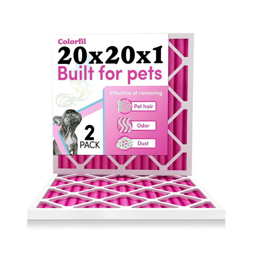 Colorfil 20x20x1 Air Filter (2-Pack) | Made in the USA | Color Changing | Remove Cat and Dog Odor | MERV 8 for Pet Hair Dander and Dust | 19.5"x19.5"x0.75" Exact Size