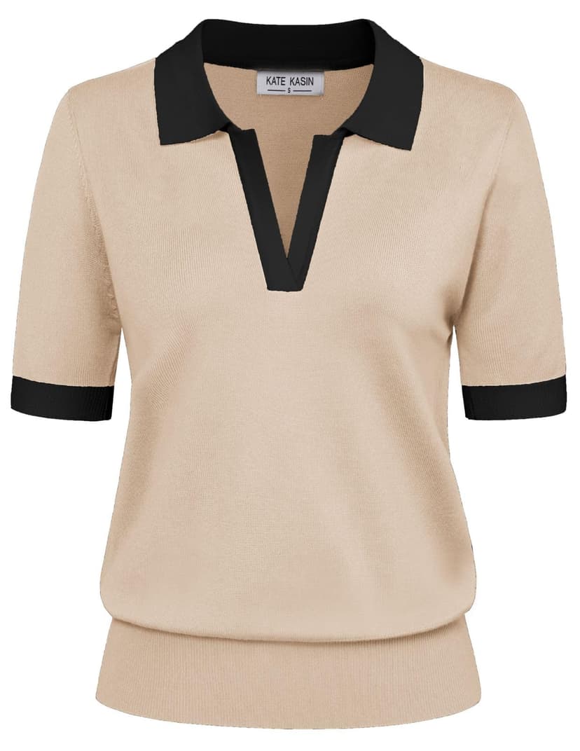 Women's Short Sleeve Classic V Neck Collared Casual Polo Sweater Tops | Basic Lightweght Knitted Fashion Work Business Formal Daily Wear Versatile Pullover Shirts