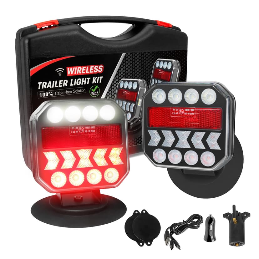 NeaLia Wireless Trailer Lights 110° Rotatable, Magnetic LED Tail Light for Towing Truck, Rechargeable Tow Light for Boat RV Camper Caravan Car Turn Signal Kit Brake Reverse Stop, IP67 Waterproof