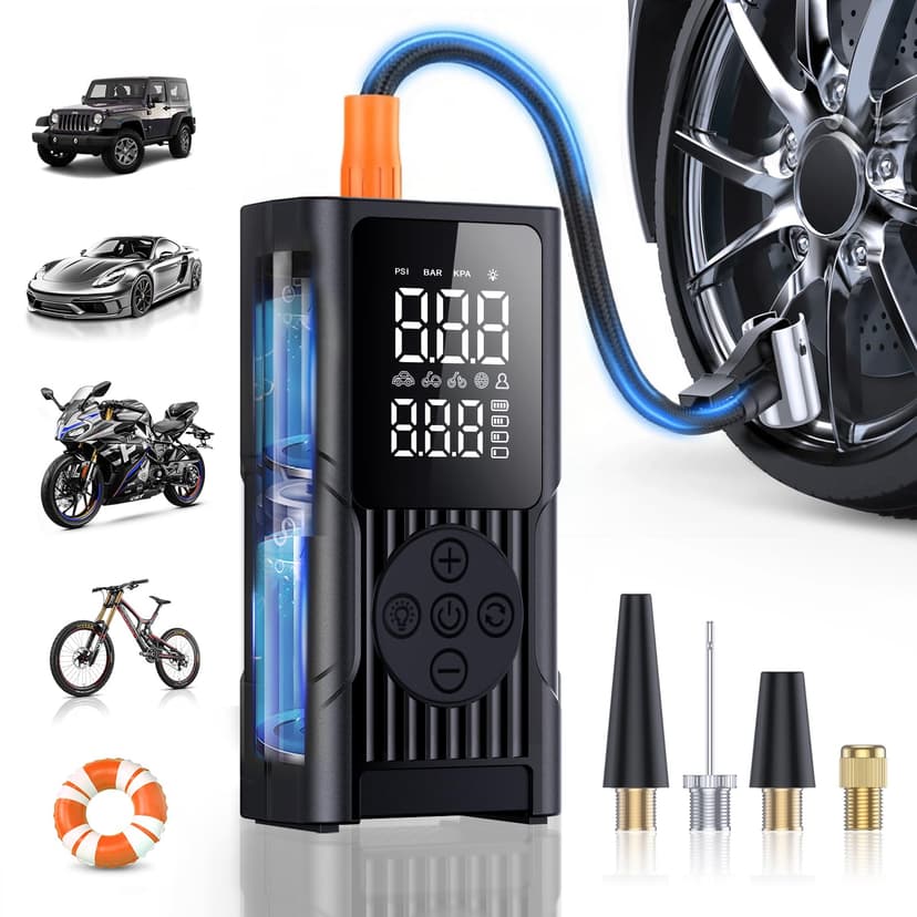 Hafuloky Tire Inflator Portable Air Compressor - 3X Faster Cordless Air Pump for Car Tires, 150PSI Electric Bike Pump with Digital Gauge & Auto Shut Off, LED Light, Power Bank