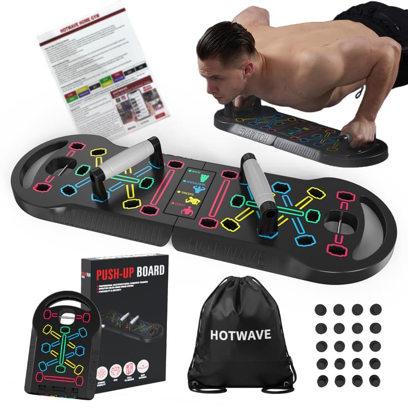 HOTWAVE Push Up Board Fitness, Portable Foldable 20 in 1 Push Up Bar at Home Gym, Pushup Handles for Floor. Professional Strength Training Equipment For Man and Women