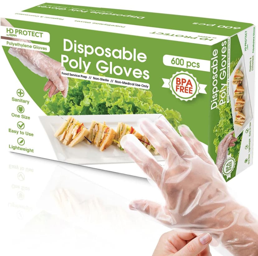 Keppi 600 Pack Disposable Food Prep Gloves – Clear Polyethylene, Latex- BPA & Powder-Free – Bulk Kitchen Gloves for Cooking, Catering, BBQ, Baking, Restaurant Food Handling