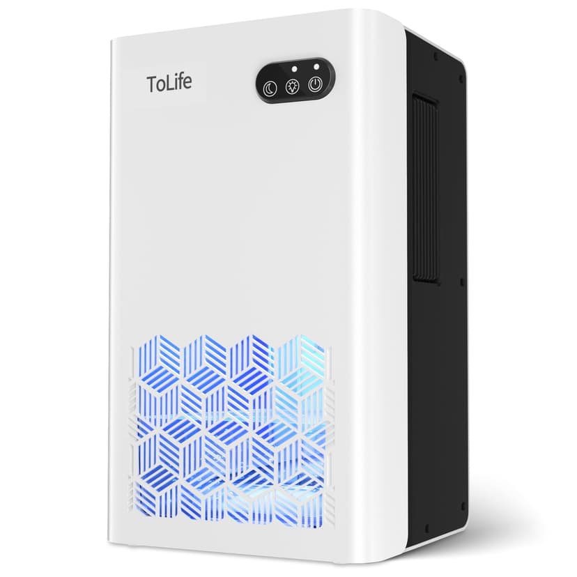 ToLife Dehumidifier, 1000 Sq Ft 95 oz Tank with Sleep Mode, Auto Shutoff | Portable for Home, Bedroom, Bathroom and Basement with 7-Color LED Light, White