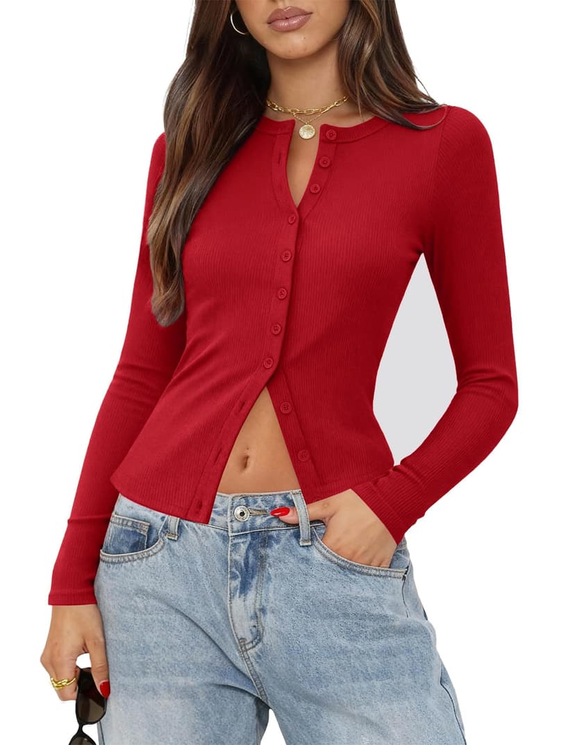Gleeneat Button Down Up Cardigan Sweaters for Women Long Sleeve Ribbed | Going Out Tops Shirt Lightweight Cute Summer Fall Basic Cropped Knit Cardigans 2026 Trendy Business Casual Outfits Clothes