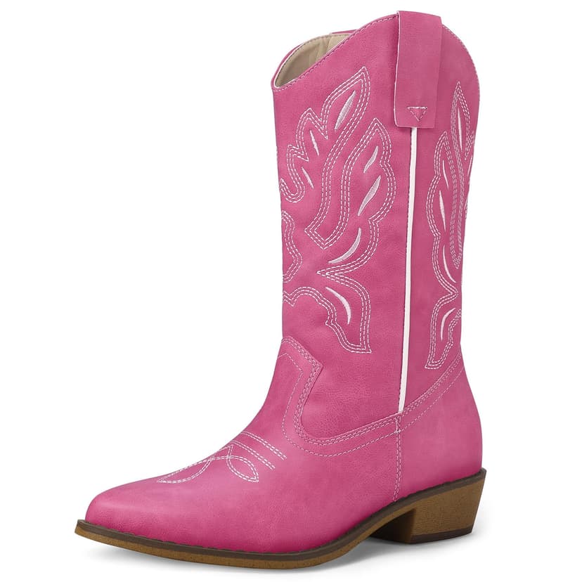 mysoft Cowboy Boots For Women - Western Cowgirl Boots Mid Calf Chunky Heel Booties Pointed Toe Country Shoes
