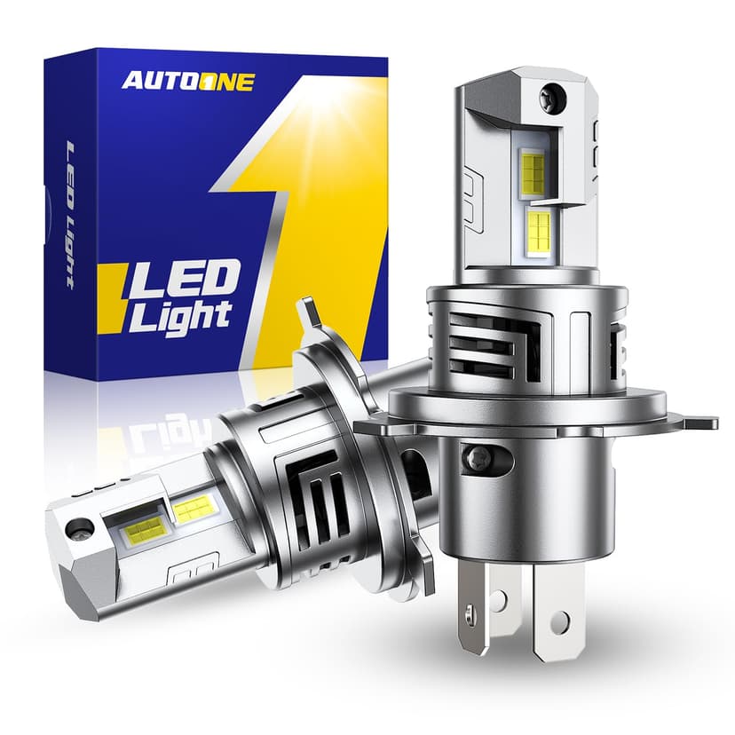 AUTOONE 9003 H4 HB2 LED Bulb, 50000LM 900% Brightness, Compact Design 99% Compatibility, Longer Lifespan, IP68, Quick Installation, Pack of 2