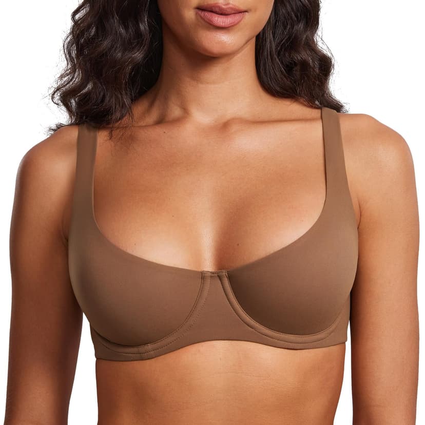 DOBREVA Women's Unlined Balconette Bra Scoop Neck | COMFANCY collection, Underwired, Adjustable Wide Straps, Double Layer Cup,Plus Size, Smooth