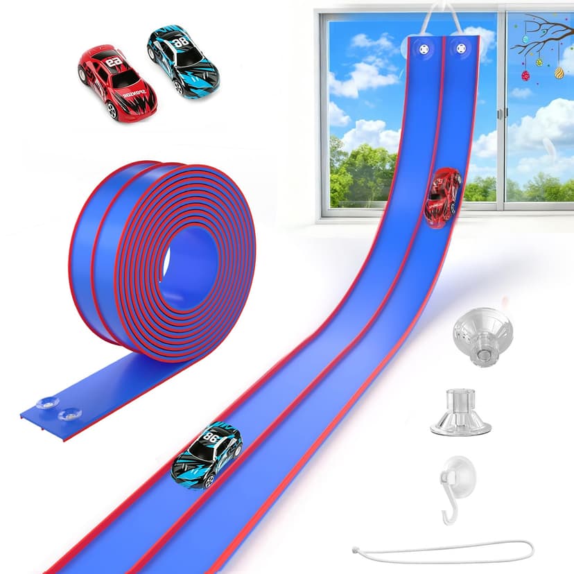 TAEMVV Flexible Race Track for Kids, 15 Ft Dual Car Track Set, Royal Blue | Compatible with Hot Wheels 1/64 Diecast Cars, Reinforced Suction Cup for Boys Girls 3+