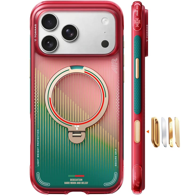 TORRAS World Cup Inspired, Official Portuguese Football Federation Limited Edition, Ostand Q3 Air for iPhone 17 Pro Max Case, 360 Magnetic Stand, Fit for MagSafe, Mil-Grade Drop Tested, Glory Slash