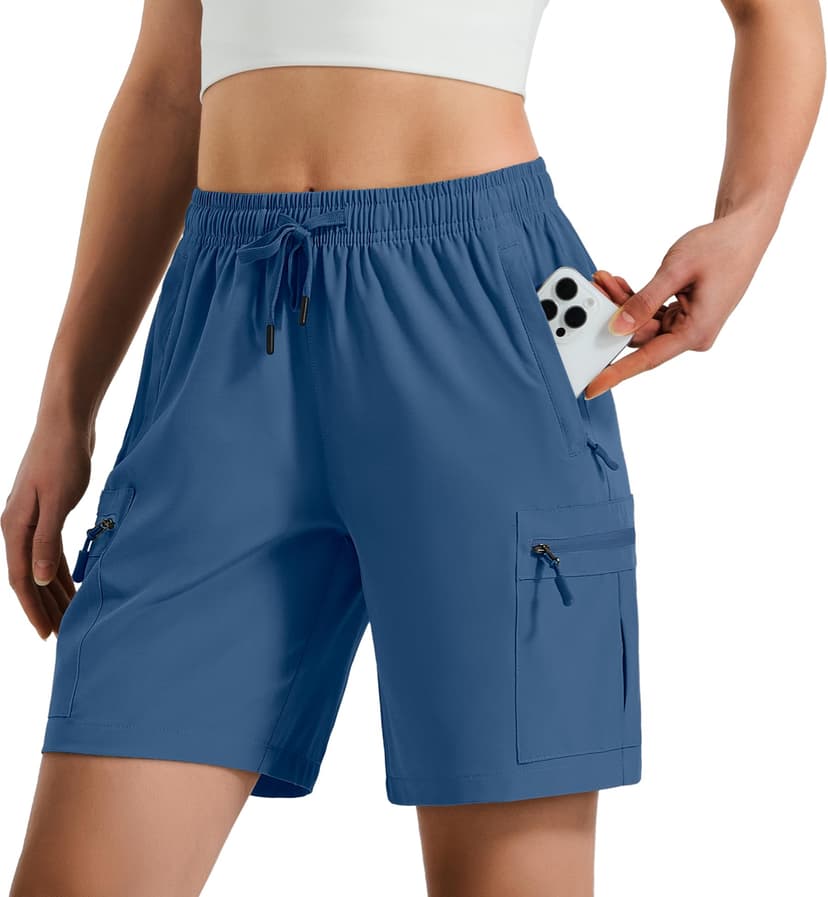 Hugut Women's Lightweight Hiking Cargo Shorts Quick Dry Athletic Shorts Camping Travel Golf Zipper Pockets Water Resistant