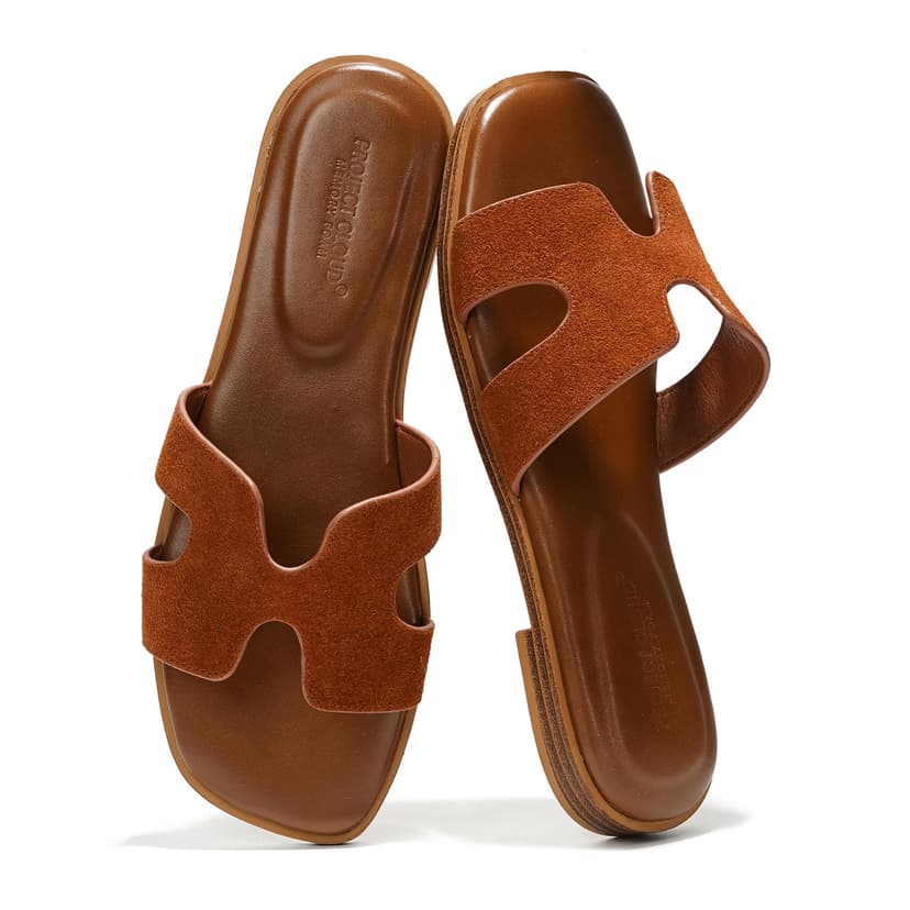 Project Cloud 100% Genuine Leather Sandals Women Flats For Women (Jannel) | Sandals for Women Fashion Flat Womens Sandals with Memory Foam Insole Slides Sandals Footwear Mules Women's Sandals