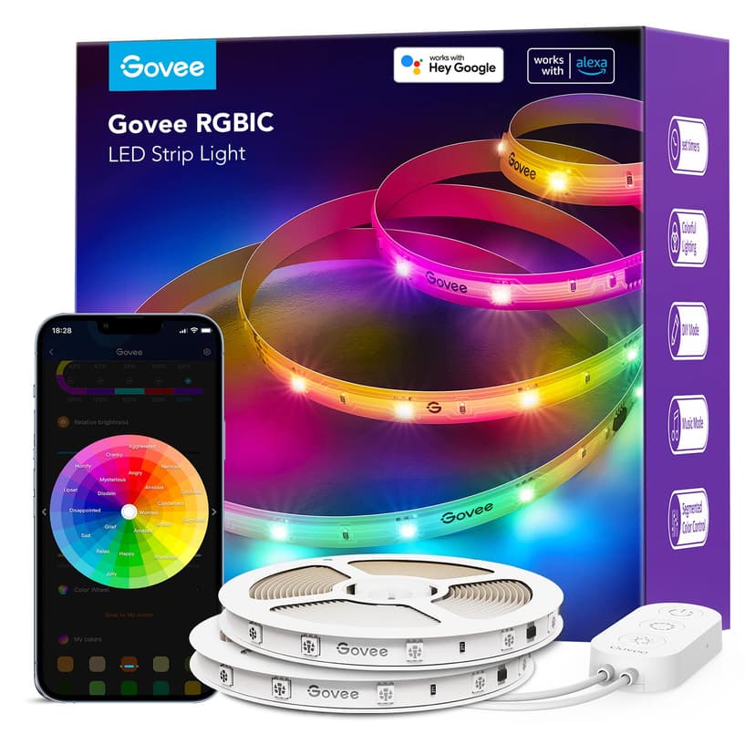 Govee 65.6ft RGBIC LED Strip Lights, Work with Alexa and Google Assistant | LED Lights for Bedroom, WiFi App Control Segmented DIY Multiple Colors, Color Changing Light for Home Decor