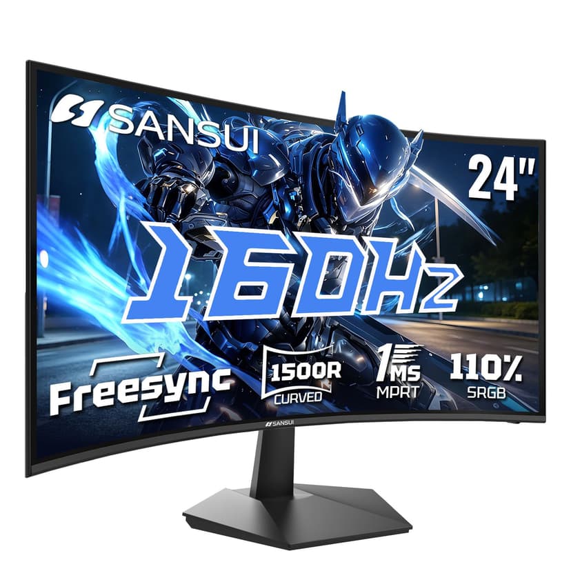SANSUI 24 Inch Curved 160Hz Gaming Monitor,1500R Curved Gaming Monitor FHD 1080P Computer Monitor,MPRT 1ms Fast VA Display,Freesync,HDR,3000:1, HDMI2.0,DP1.4, VESA Support(ES-G24C1L HDMI Cable Incl.)