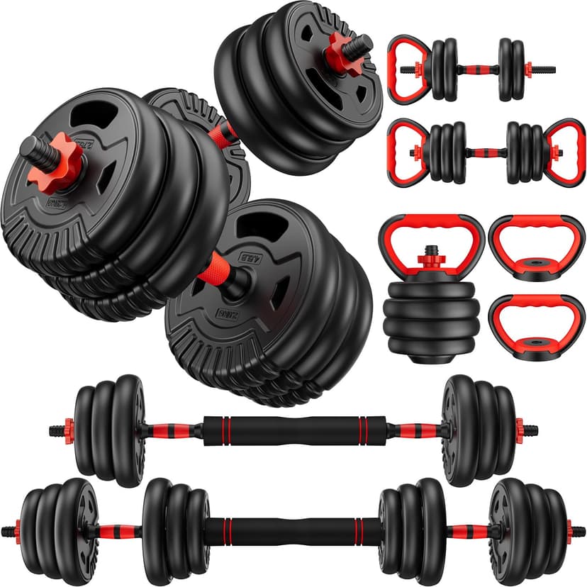 SAUVOO Adjustable Dumbbell Set,22/33/45/70/90lb Free Weight Set with Connector,5-in-1 Dumbbell Set for Barbells,Kettlebells,Push up Stand,Weight Plate,Fitness Exercises for Home Gym Suitable Men/Women