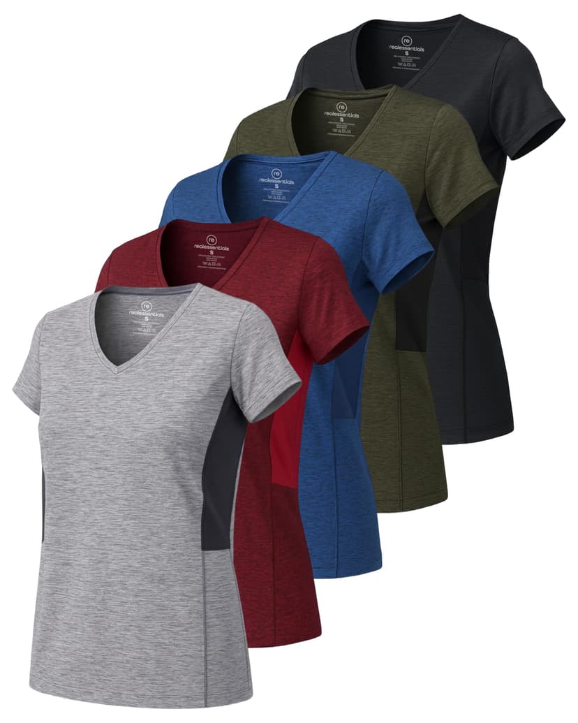 5 Pack Womens Dry Fit V Neck Workout Tops Athletic T Shirts Gym Yoga Tees | Available In Plus Size, Short Sleeve Moisture Wicking Stretch Activewear Running Hiking Tennis Pickleball Sports Exercise