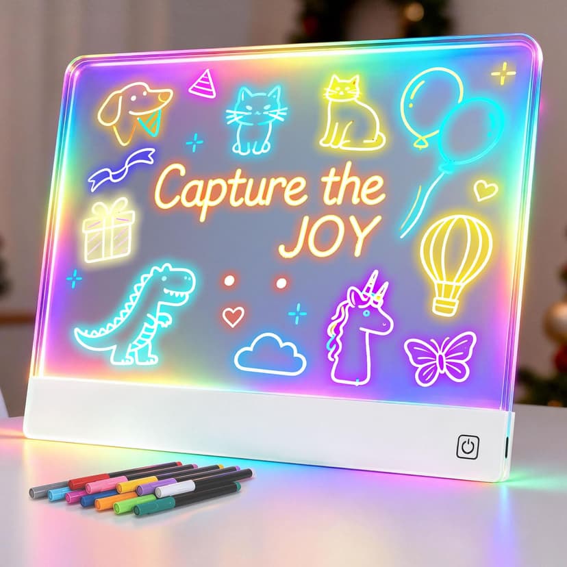 16" Led Drawing Board for Kids Rechargeable, Portable Doodle Glow LED Note Board with 7 Colors, Light Up Acrylic Dry Erase Lumi Board with Stand, Easter Gifts Teen Boys & Birthday Gifts(White)
