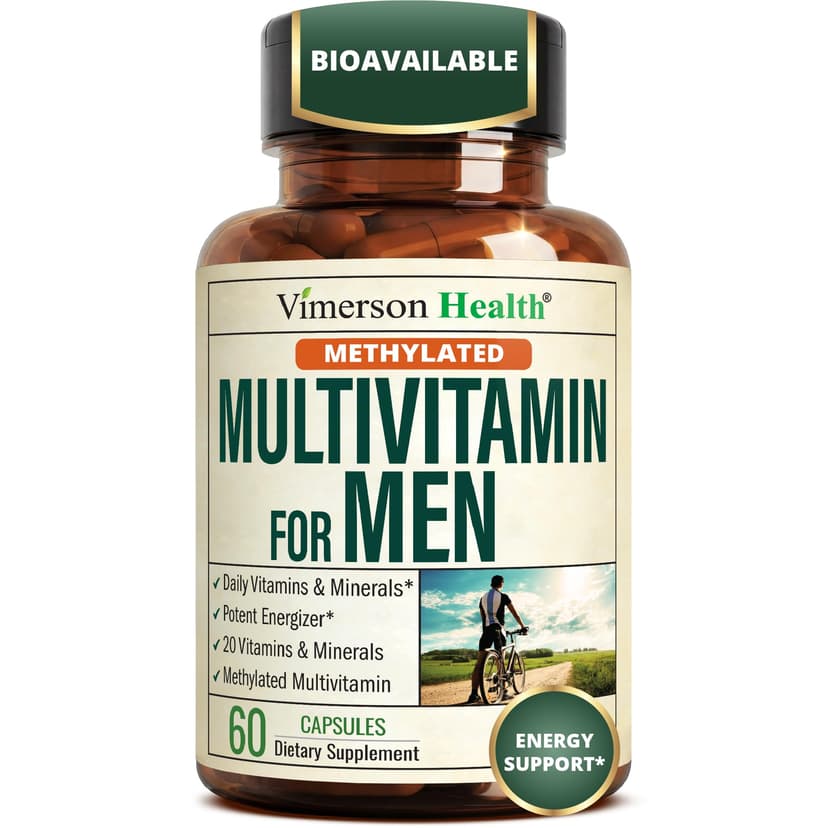 Vimerson Health Multivitamin for Men: Methylated B Vitamins, Chelated Minerals and Bioavailable D3 for Focus and Energy Support – Daily Mens Multivitamins and Multiminerals – 60 Capsules