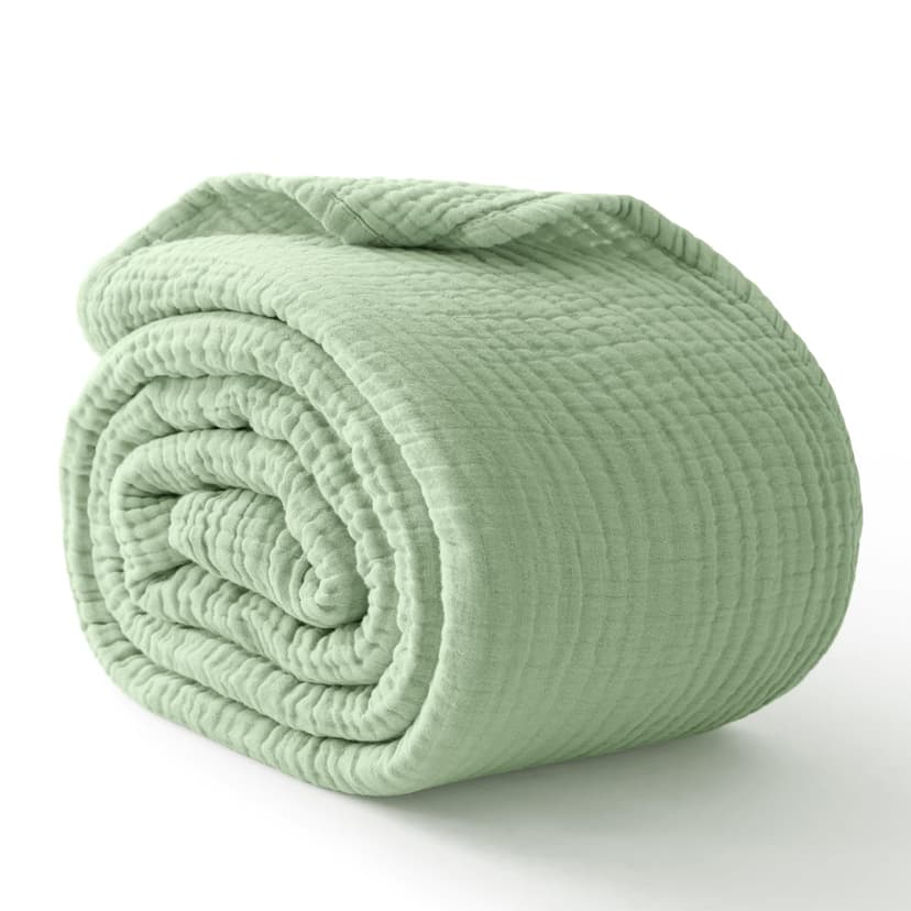 Kozyhvn 100% Cotton Muslin Blanket 50" x 60", Breathable and Lightweight Cotton Throw Blankets for Couch, Soft Cooling Summer Gauze Blanket for Adults All Season, Sage Green