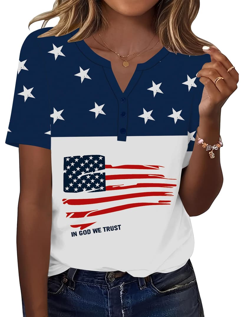TCOT Women's Tops Dressy Casual Summer Blouses Short Sleeve Button V Neck Spring Tee Shirts