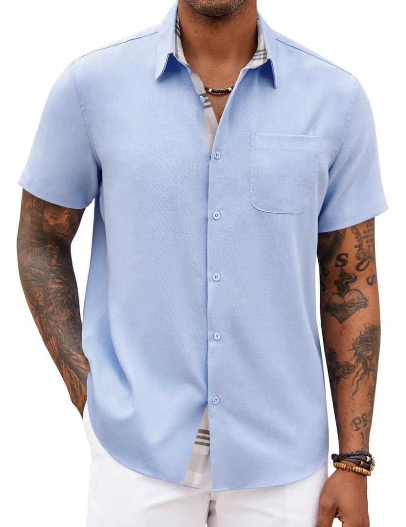 COOFANDY Men's Button Down Shirts Short Sleeve Casual Summer Beach Vacation Wedding Shirt with Pocket