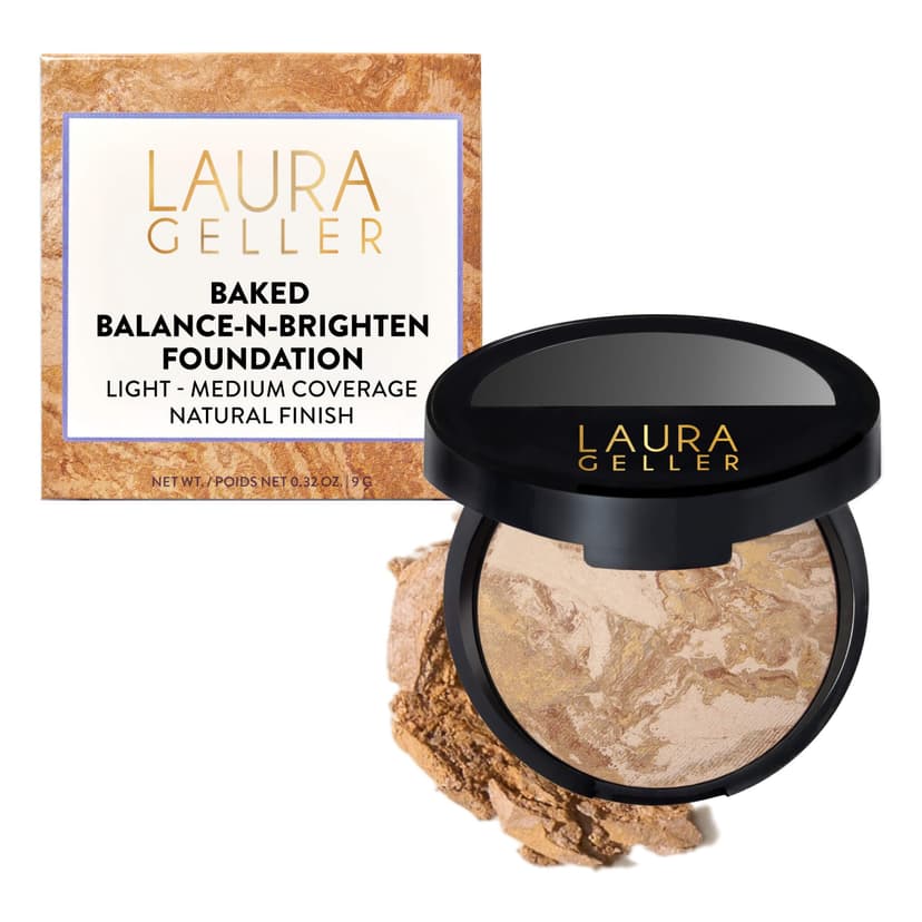 LAURA GELLER NEW YORK Award-Winning Baked Balance-n-Brighten Color Correcting Powder Foundation - Medium - Buildable Light to Medium Coverage - Demi-Matte Natural Finish