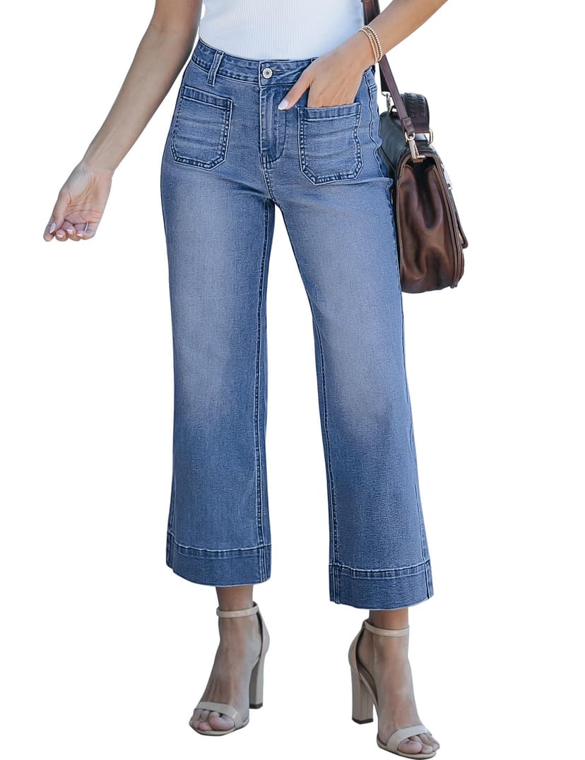 luvamia Wide Leg Jeans for Women Trendy High Waisted Crop Flare Jeans Pants | Cropped Baggy Jeans, High Rise, 26 Inch Inseam, Front Patch Pockets, Stretchy Denim Pants, Country Concert Outfits for Wom
