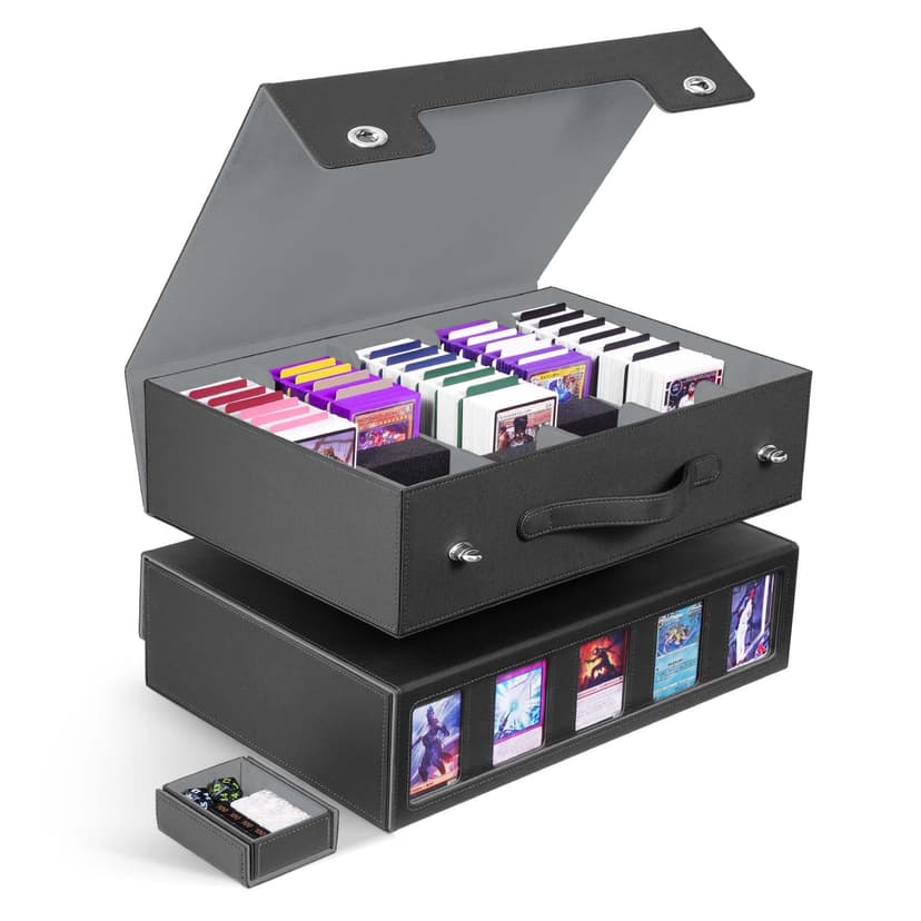ZLCA Trading Card Storage Box 5-Row with Handle, MTG Storage Box | Holds 3900+ Cards with Commander Display, Top Loaders Organizer Case for TCG PTCG Sport Card(Black)