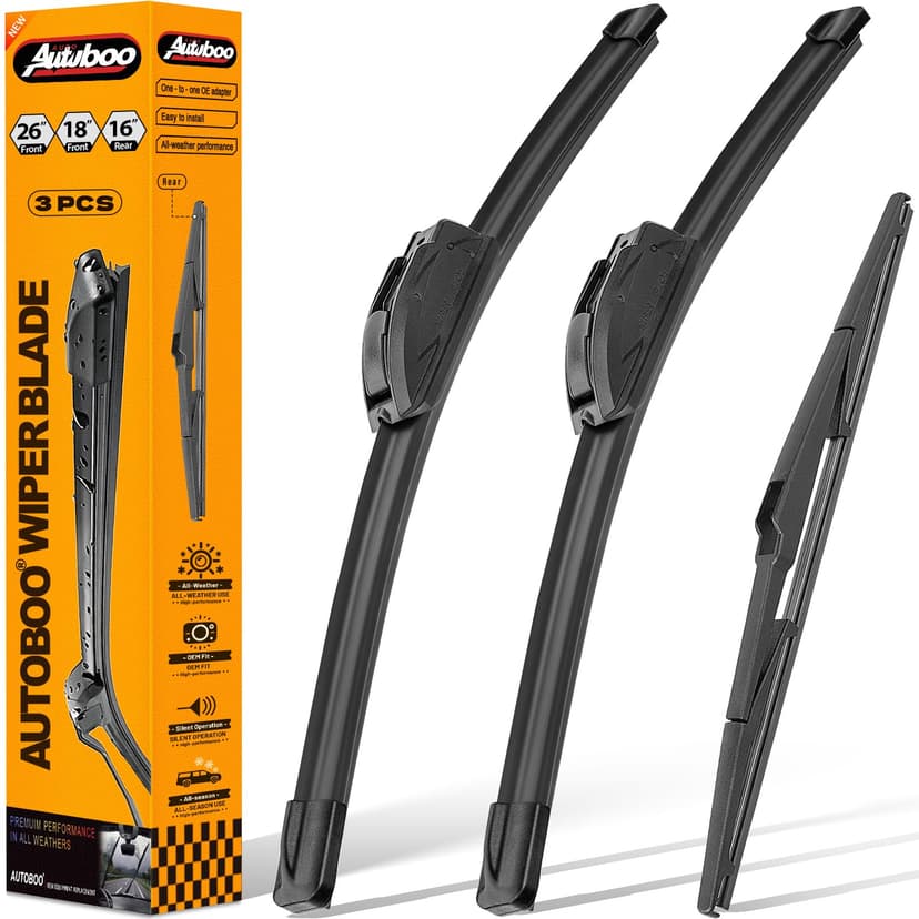 AUTOBOO Windshield Wiper Blade Replacement for Toyota Prius 2004-2009 | Fits Prius 2004–2009, 26"+18" front + 16" rear, 3-pack, OEM quality, all-season performance, easy install