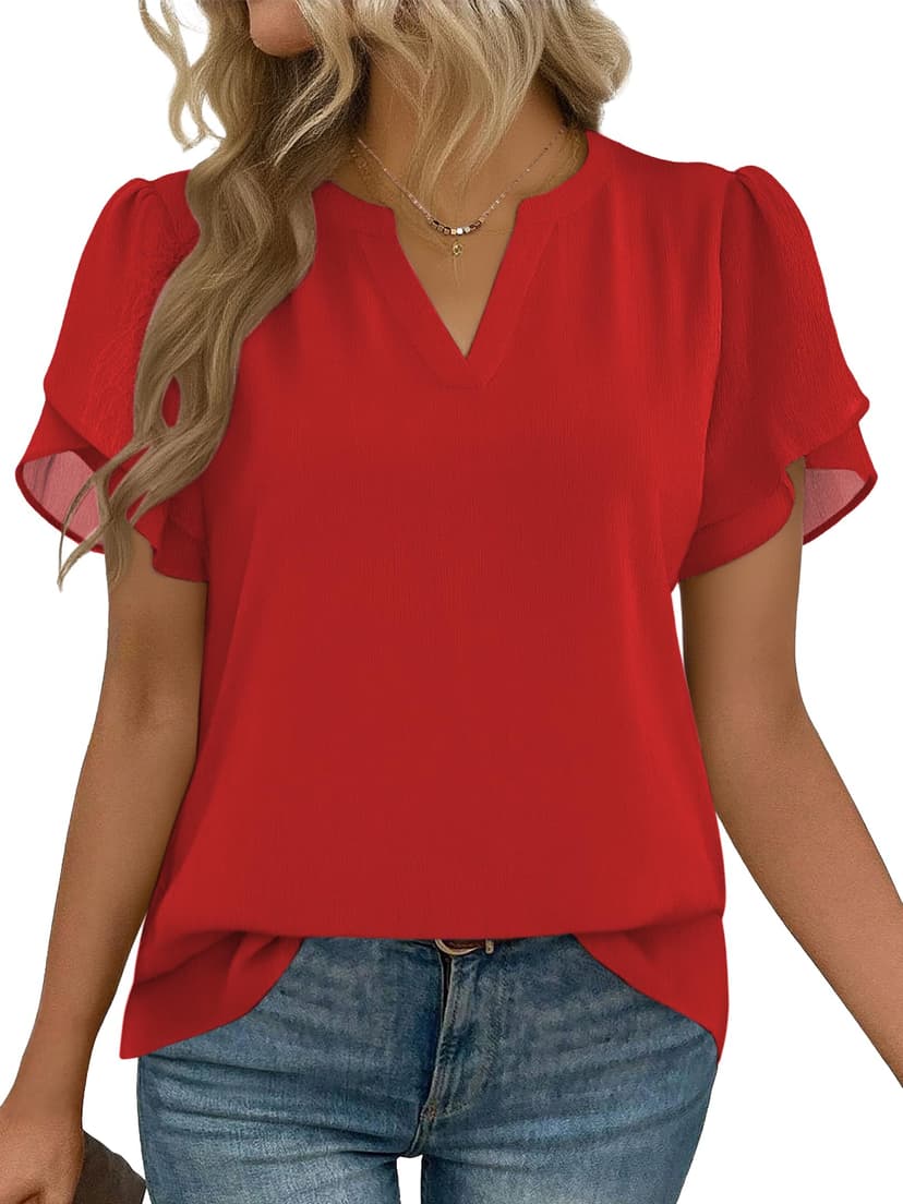 Zeagoo Womens Dressy Casual Shirts Short Sleeve V Neck Work Blouse Business Casual Summer Chiffon Tops