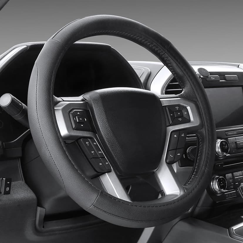 SEG Direct Car Steering Wheel Cover Universal Standard Size 14.5-15 inch, Black Microfiber Leather