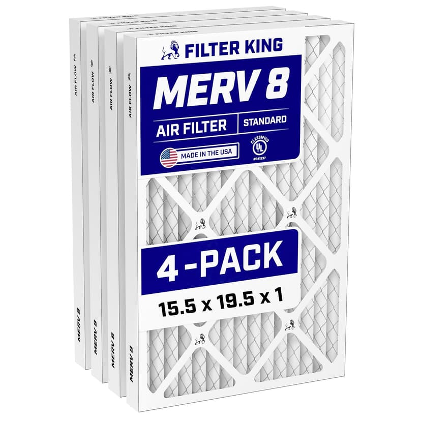 Filter King 15.5x19.5x1 Air Filter (4-Pack) MERV 8, AC Furnace Filters