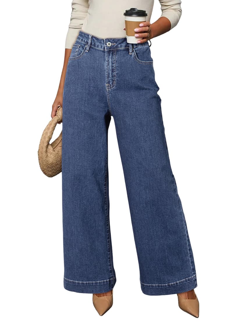 Dokotoo Women's Casual High Waisted Jeans Stretch Wide Leg Loose Denim Pant | Baggy Jeans Women, Stretchy Straight Leg Pants, High Waisted Jeans for Women, Loose Fit, Casual Wear