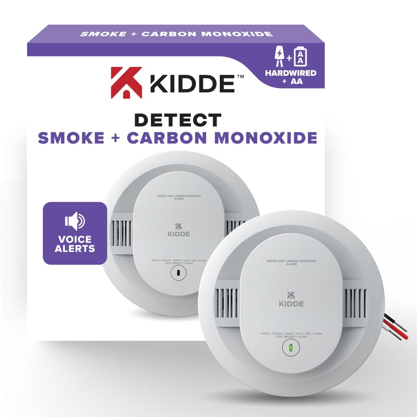 Kidde Smoke & CO Detector, Hardwired & AA Battery Backup, 30CUAR-V, 1 Pack | Voice Alerts and Wired Interconnect Capability with Smoke and Carbon Monoxide Detection, Ideal for Homes & Apartments