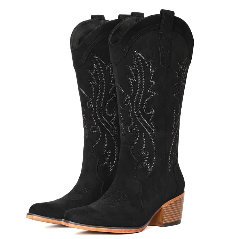 IUV Cowboy Boots For Women Western Cowgirl Boots Mid Calf Snip Toe | Chunky Heel Ideal for low insteps
