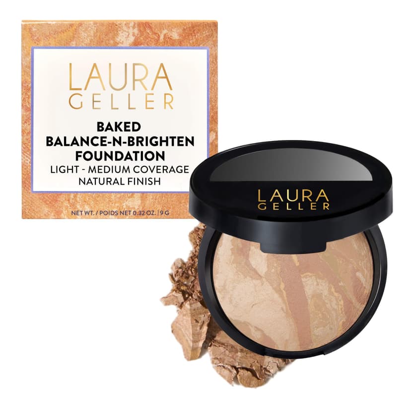 LAURA GELLER NEW YORK Award-Winning Baked Balance-n-Brighten Color Correcting Powder Foundation - Light - Buildable Light to Medium Coverage - Demi-Matte Natural Finish