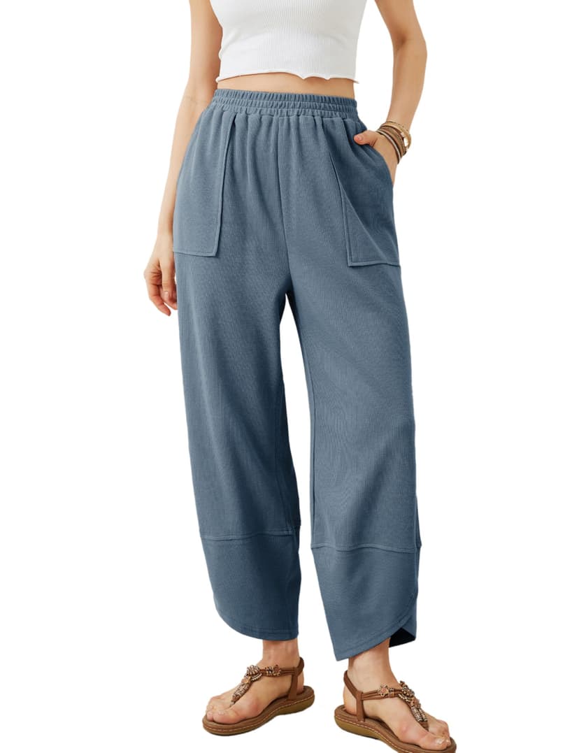 Xiaoxuemeng Womens Baggy Wide Leg Pants Casual Elastic Waisted Palazzo Harem Pants with Pockets
