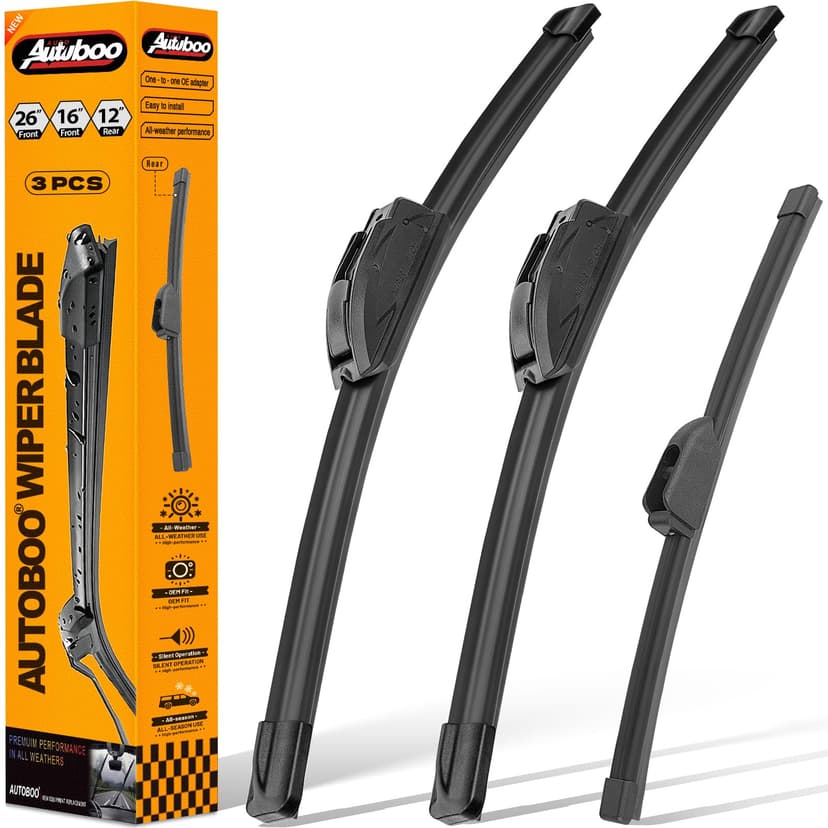 AUTOBOO 26"+16" Windshield Wipers with 12 Inch Rear Wiper Blade Replacement for Kia Niro 2017 2018 2019 2020 2021 2022 -Original Factory Quality (Pack of 3)