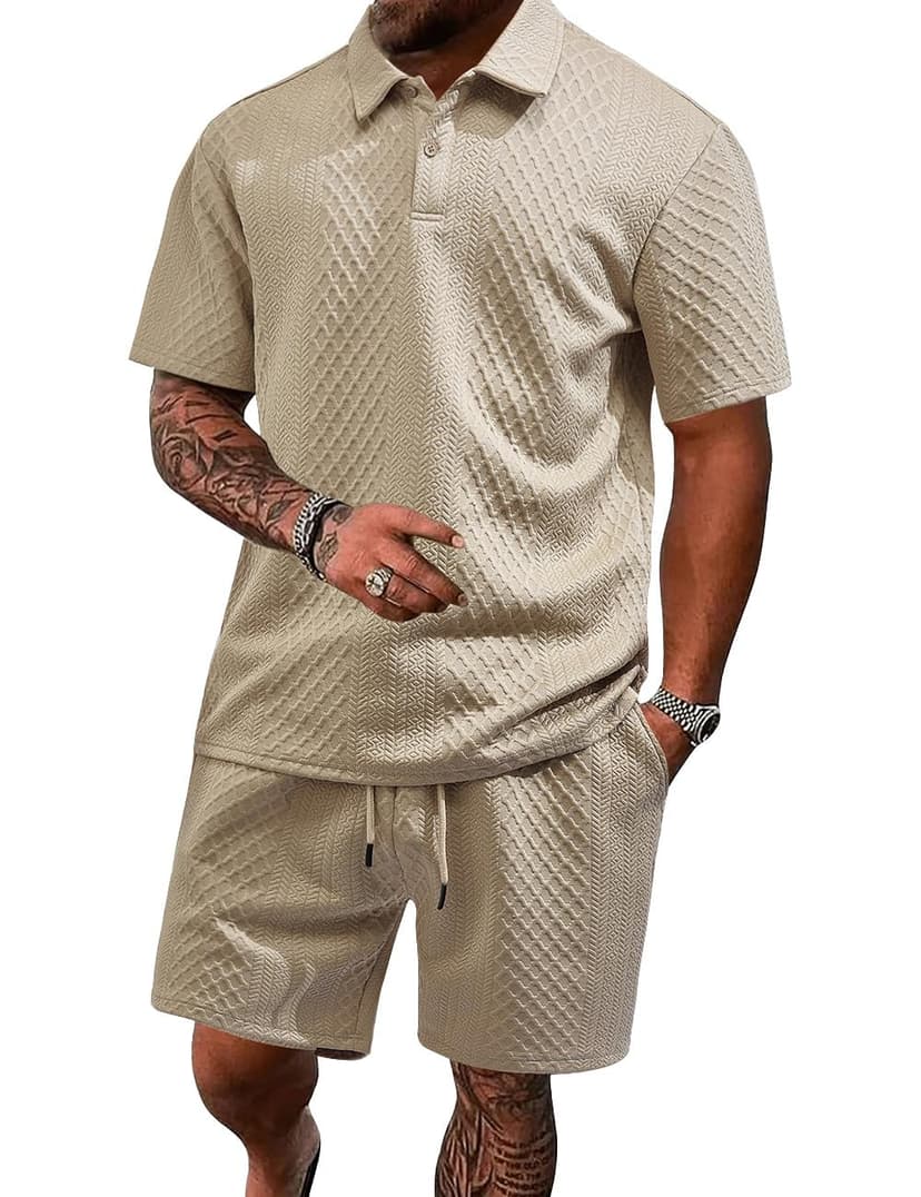 LINENNMAIN Men's 2 Pieces Outfits Casual Polo Shirt and Shorts Set Collar Athletic Jogging Summer Tracksuit