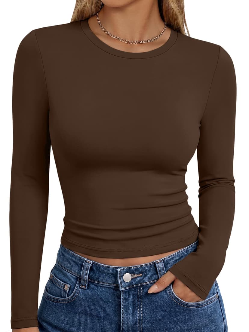 Trendy Queen Womens Long Sleeve T Shirts Fall Fashion Basic Y2K Tops 2026 | Buttery-Soft, Super Stretchy, Fitted Cute Tops, Going Out Basic Tees, Compression Underscrubs Shirts