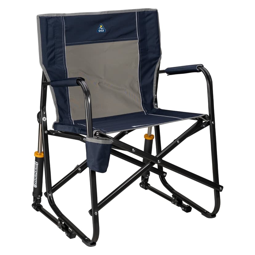 GCI OUTDOOR Freestyle Rocker Camping Chair | Portable Folding Rocking Chair with Solid, Durable Armrests, Drink Holder & Comfortable Backrest — Indigo Blue