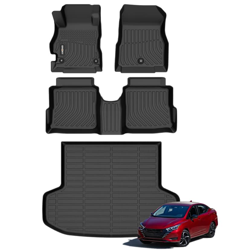 GINOWY-Floor Mats & Cargo Mat Set for Nissan Versa (2020-2025), All Weather Car Mats for Versa, TPE Rubber Liners, Waterproof Mats for Nissan Versa Accessories