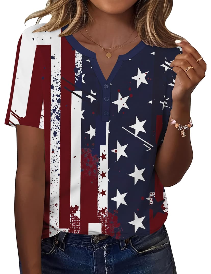 TCOT Women's Tops Dressy Casual Summer Blouses Short Sleeve Button V Neck Spring Tee Shirts